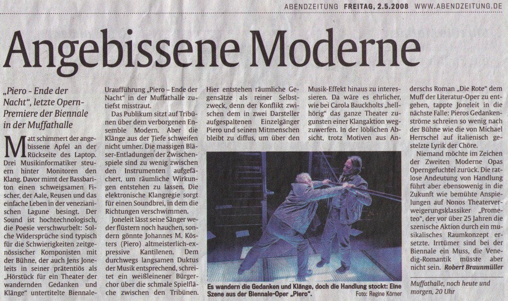 Piero, Münchner Abendzeitung, 02.05.2008 Piero, Münchner Abendzeitung, 02.05.2008