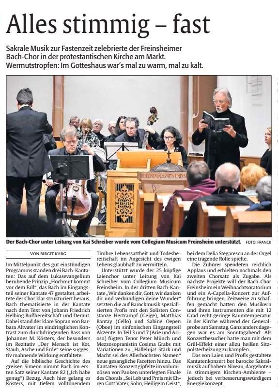 Kritik Kantatenkonzert Freinsheim, Die Rheinpfalz, 12.03.2019 Kritik Kantatenkonzert Freinsheim, Die Rheinpfalz, 12.03.2019
